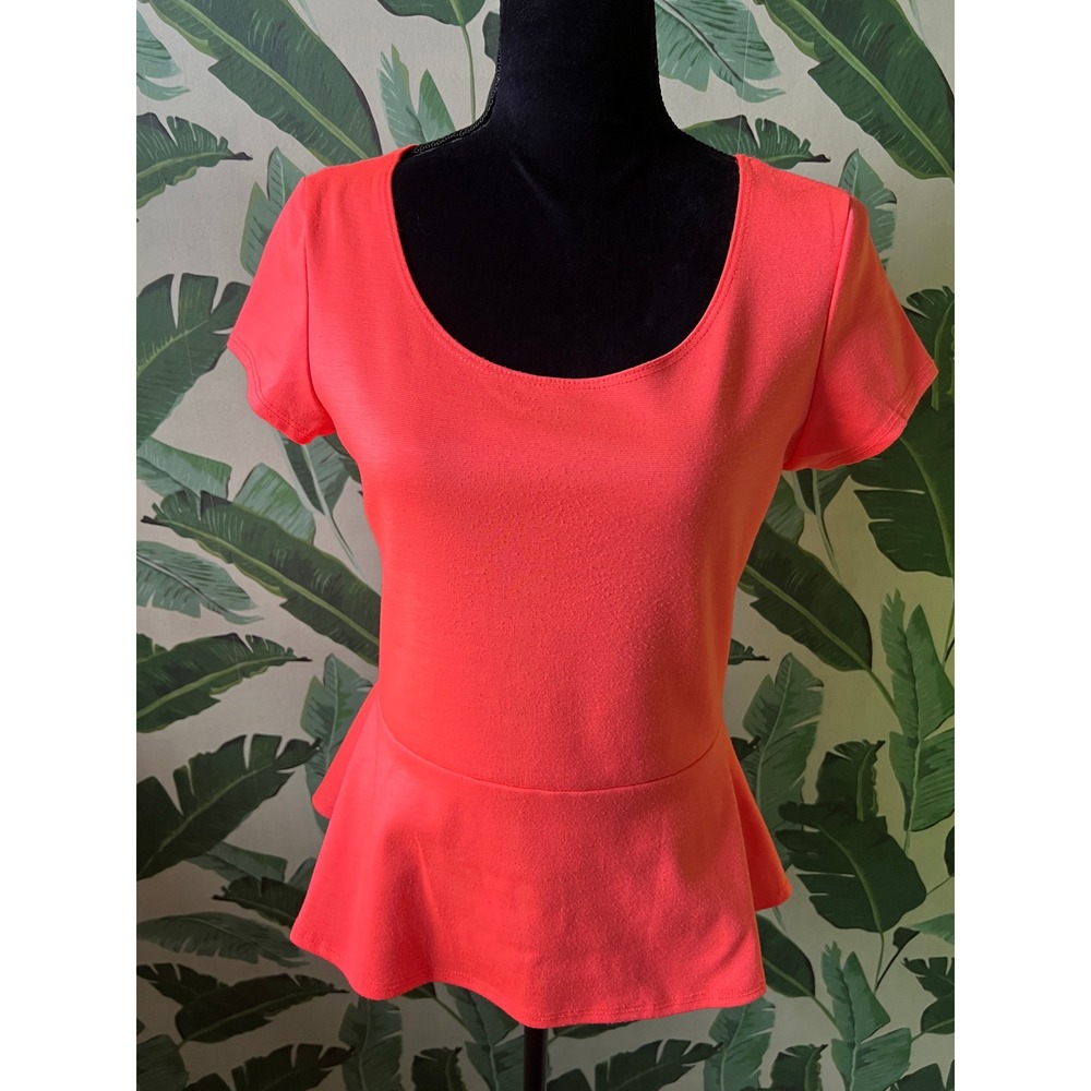 Teenbell Peplum Top Womens Large Neon Coral